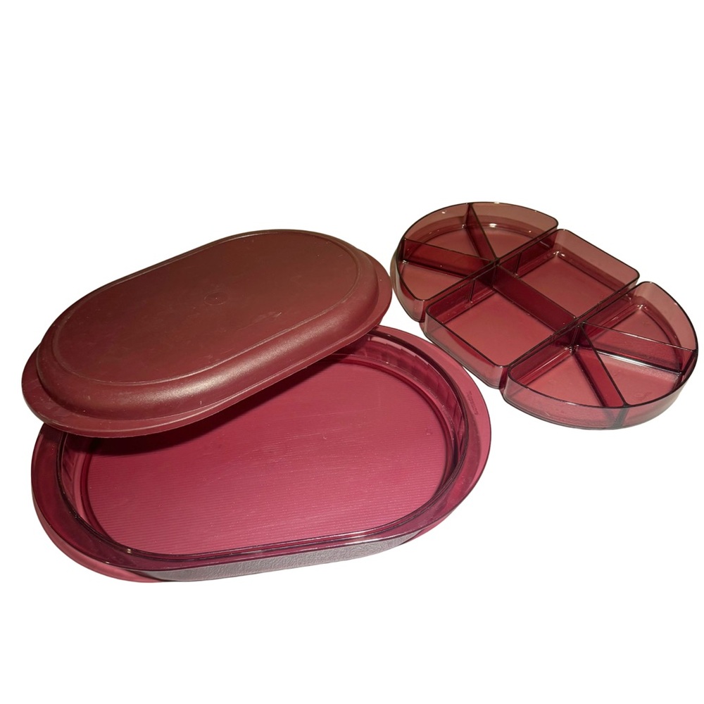 Tupperware VTG Preludio Cranberry Red Multi-Compartment Serving Tray with Lid